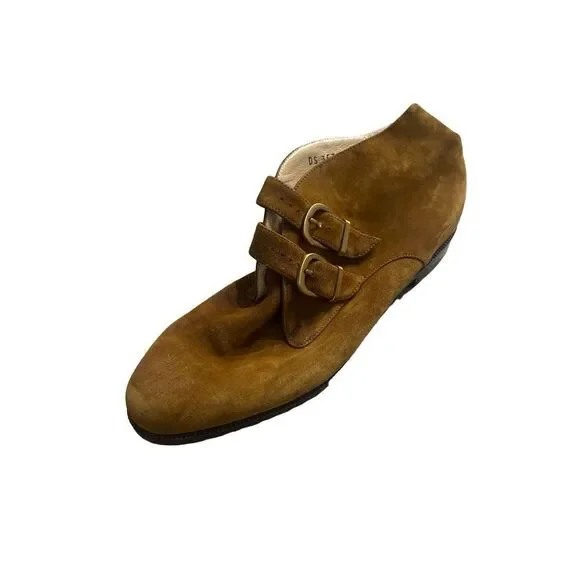 Ferragamo Womens Tan Double Buckle Suede Ankle Boots Size 6B